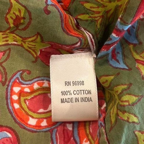 Vintage Olive Green floral paisley two piece cotton set with red accents - Picture 5 of 7